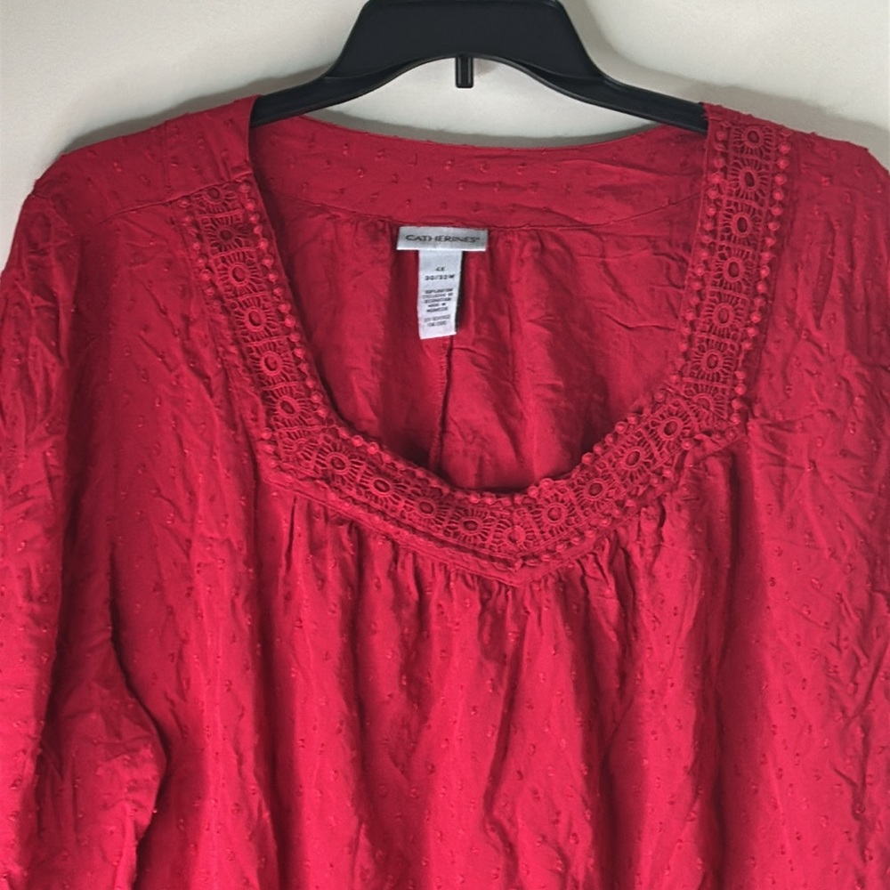 ⚡️ Catherines Red Swiss Dot Short Sleeve Blouse Size 4X - Picture 3 of 3